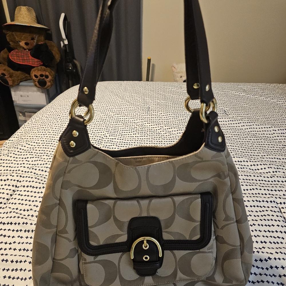 Coach gold signature c triple compartment soho hobo bag With  brown leather rare - Picture 7 of 16